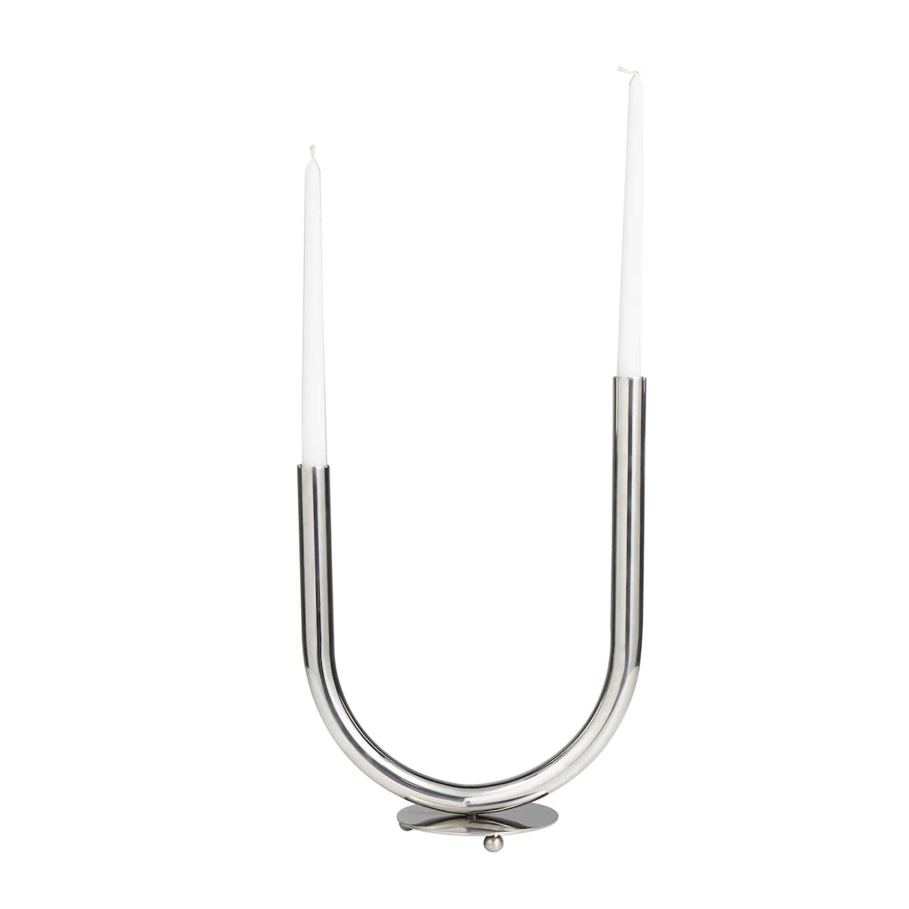 14" Silver Stainless Steel Abstract U-Shaped Candelabra